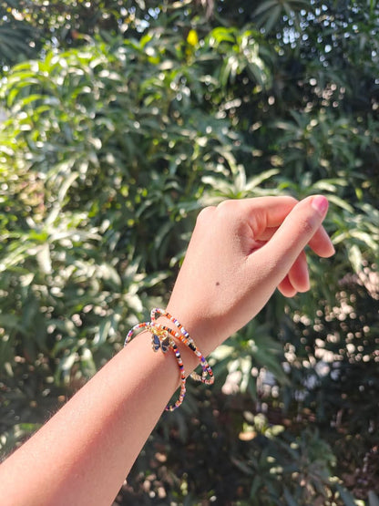 3 layer Butterfly Beaded Charm bracelet