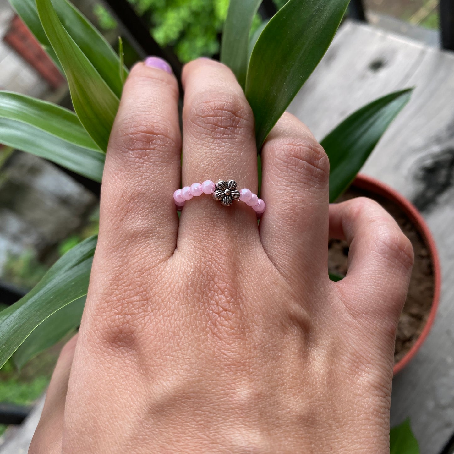 Pink Pearls Flower Ring