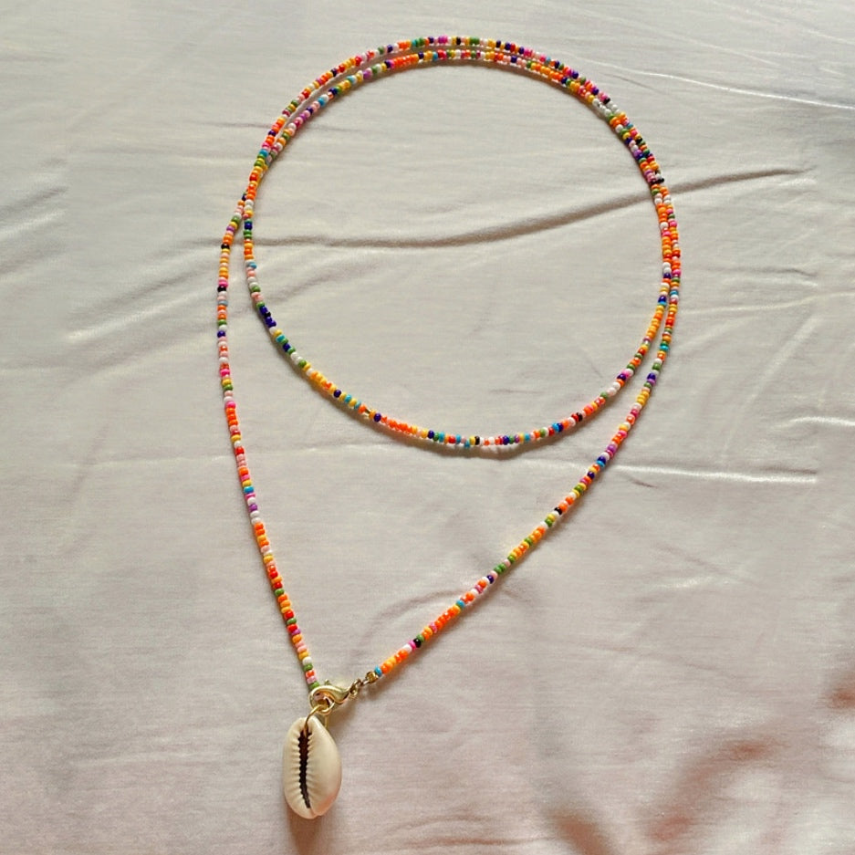 Multicolor Double Layer Beaded Necklace with Shell