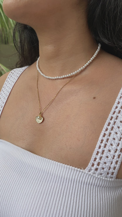 DOUBLE LAYER WHITE PEARL-SHELL NECKLACE