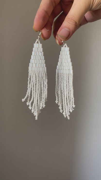 WHITE VELVET FRINGE TASSEL EARRINGS