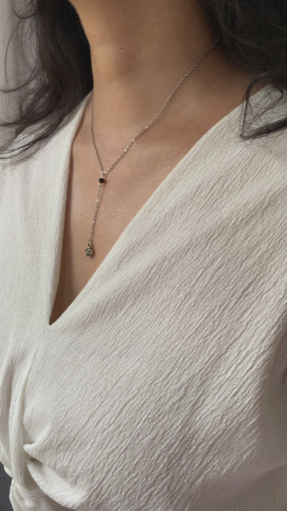 DEEP NECK SILVER ROSE NECKLACE