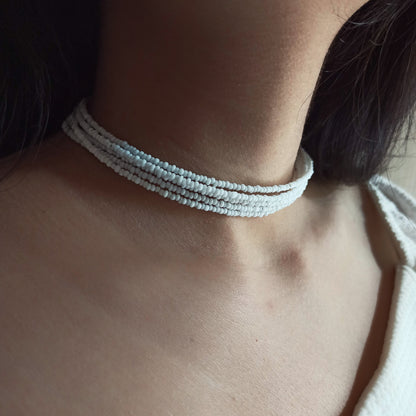 WHITE BEADED FIVE LAYER CHOKER