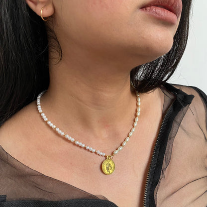 HALF N HALF COIN PEARL NECKLACE