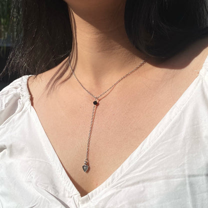 DEEP NECK SILVER HEART NECKLACE