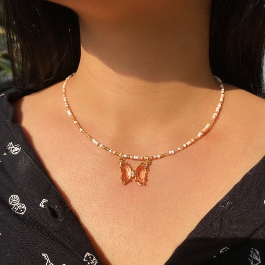 NUDE BUTTERFLY BEADED NECKLACE