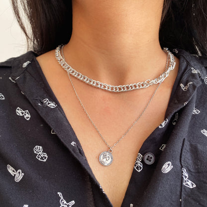 SILVER DOUBLE LAYER COIN NECKLACE