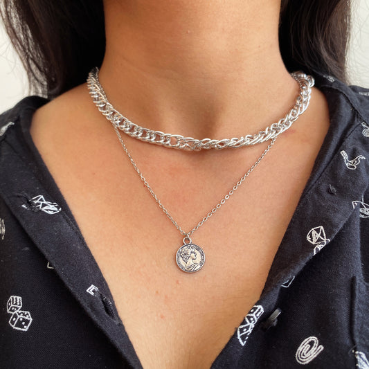 SILVER DOUBLE LAYER COIN NECKLACE