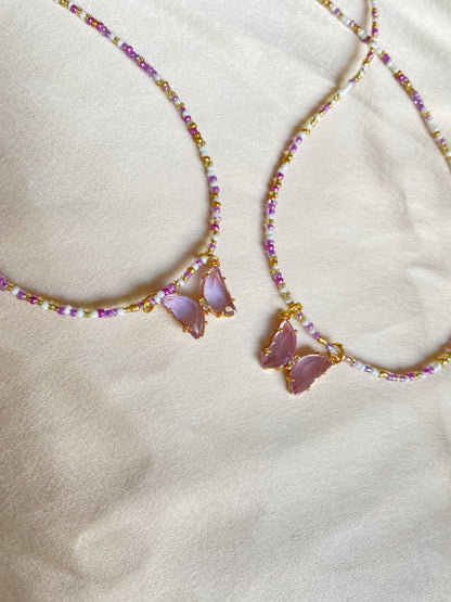 LILAC BUTTERFLY BEADS NECKLACE