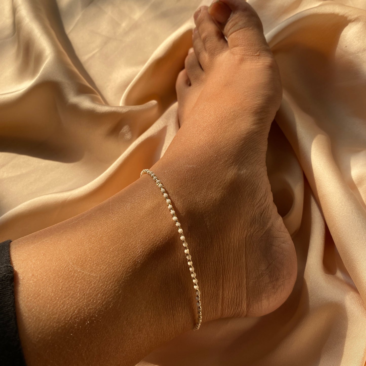 White and Gold beaded Anklet