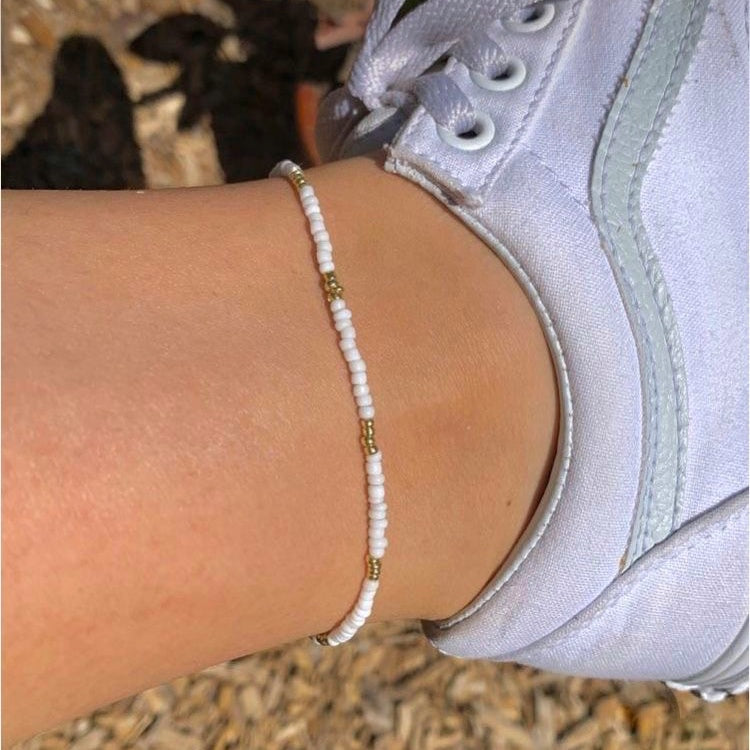 White and Gold beaded Anklet