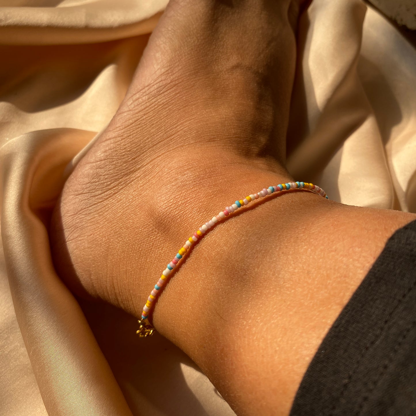 Pastel Rainbow Beaded Anklet