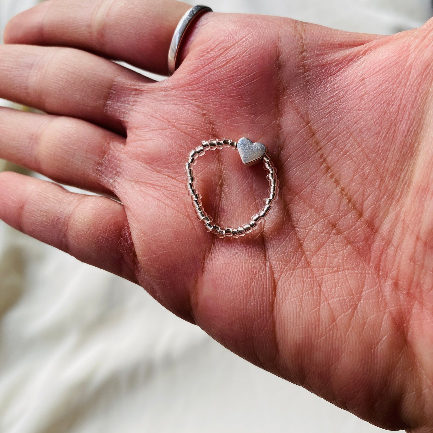 Silver Heart Beaded Ring