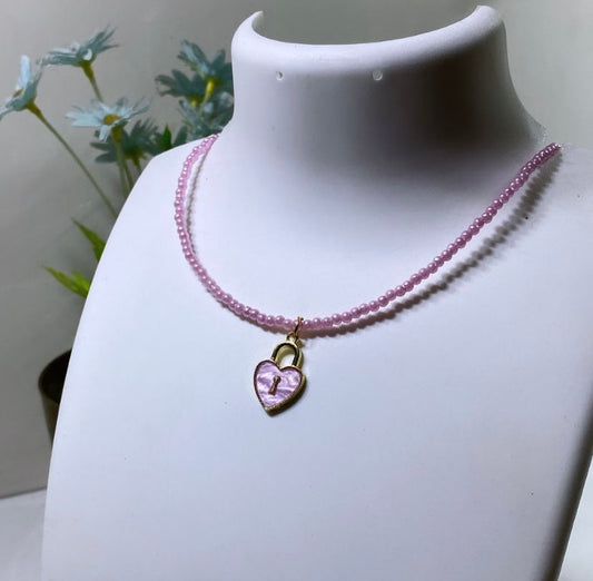 Pink LOCK-HEART Necklace