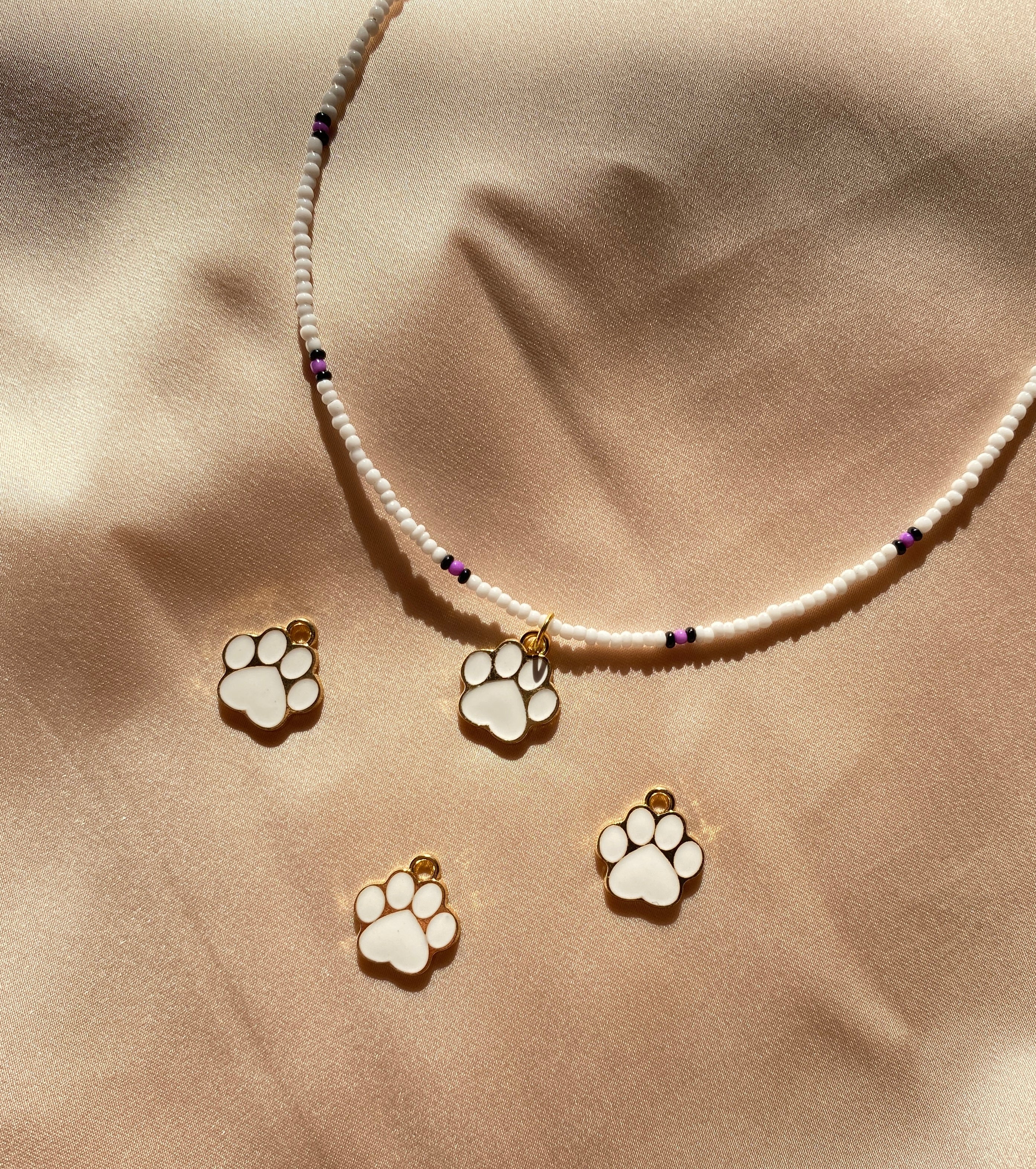 Solid 14K Gold Paw Print Charm Necklace 18 Inch
