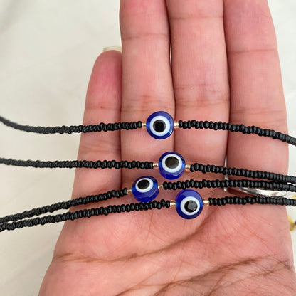 EVIL EYE ANKLET WITH BLACK BEADS